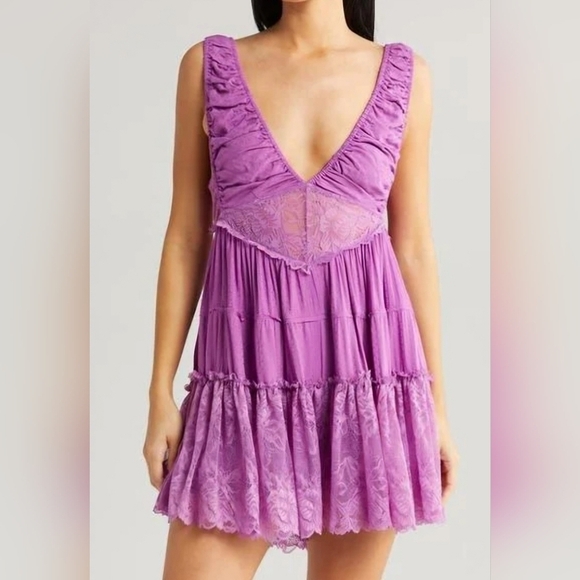 Free People Radiant Orchid Spring Fling Open Back Romper Size Large